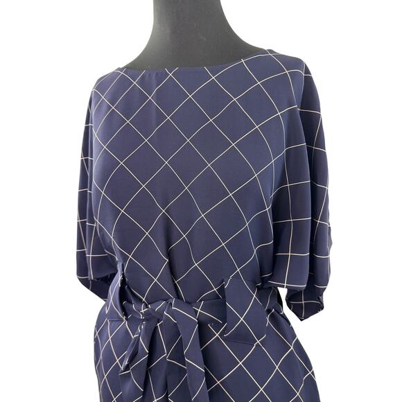 3.1 Phillip Lim Navy Grid Mini Dress Silk Windowpane Check Dolman Sleeve Size 6 - Picture 3 of 9